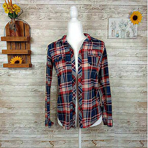Francesca’s Blue Rain‎ Plaid Button Down Long Sleeve Top Size Small